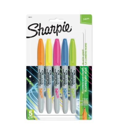 Picture of Sharpie Neon Permanent Markers, Fine Point, Assorted Colors, Pack Of 5