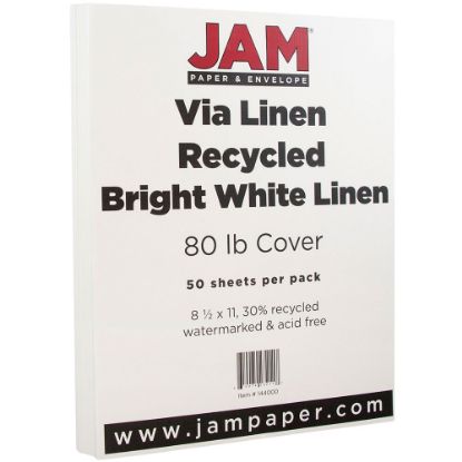 Picture of JAM Paper Card Stock, Strathmore Bright White Laid, Letter (8.5in x 11in), 80 Lb, 30% Recycled, Pack Of 50