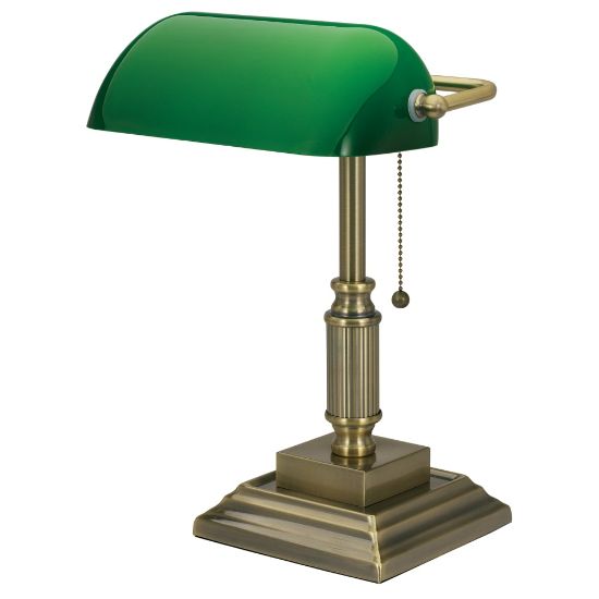 Picture of Realspace Traditional Bankers LED Lamp, 14-3/4inH, Green/Antique Brass