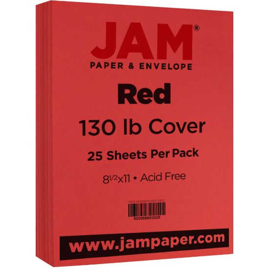 Picture of JAM Paper Card Stock, Red, Letter (8.5in x 11in), 130 Lb, Pack Of 25