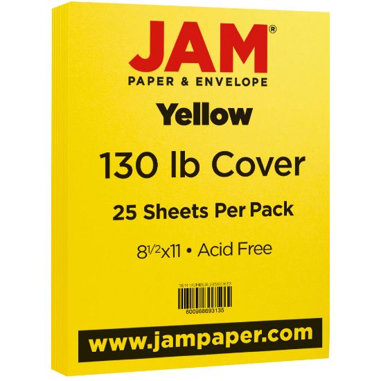 Picture of JAM Paper Card Stock, Yellow, Letter (8.5in x 11in), 130 Lb, Pack Of 25