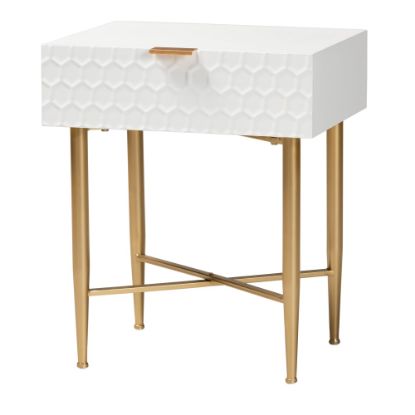 Picture of Baxton Studio Marcin 1-Drawer Nightstand, 24inH x 20-1/8inW x 15-3/4inD, White/Gold