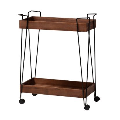 Picture of Baxton Studio Reynard 2-Tier Wine Cart, 30-3/4inH x 24-7/16inW, Walnut Brown/Black