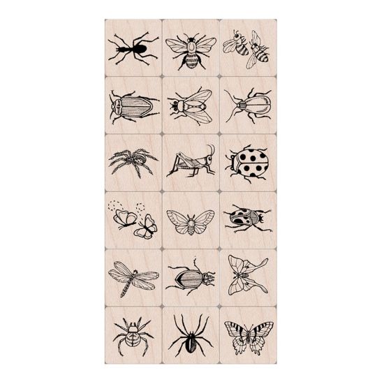 Picture of Hero Arts Wood Ink "n Stamp Stamps, 3in x 5in x 3in, Bugs, Set Of 18 Stamps