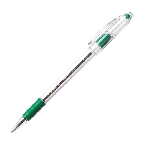 Picture of Pentel R.S.V.P. Ballpoint Pens, Medium Point, 1.0 mm, Clear Barrel, Green Ink, Pack Of 12