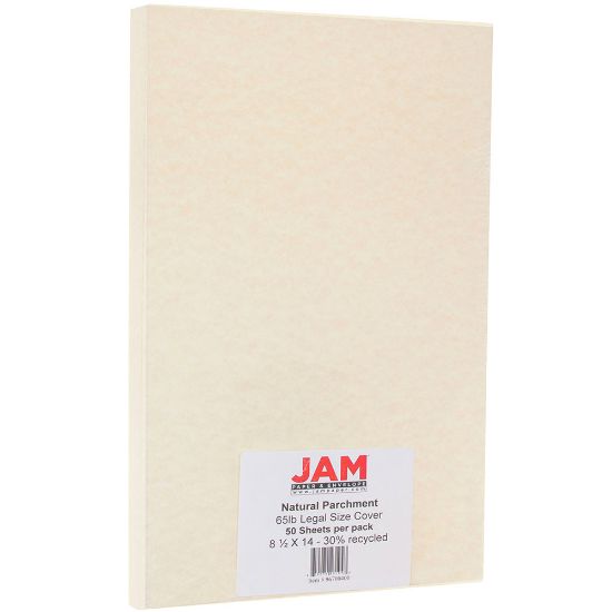 Picture of JAM Paper Legal Card Stock, Natural Parchment, Legal (8.5in x 14in), 65 Lb, Pack Of 50