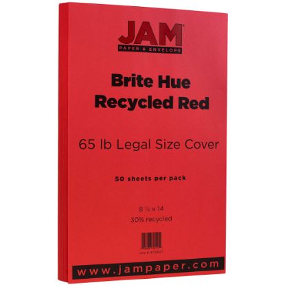 Picture of JAM Paper Legal Card Stock, Red, Legal (8.5in x 14in), 65 Lb, Pack Of 50