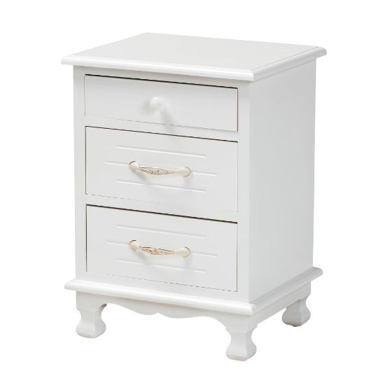 Picture of Baxton Studio Layton 3-Drawer Nightstand, 19-3/4inH x 14-1/4inW x 11-13/16inD, White