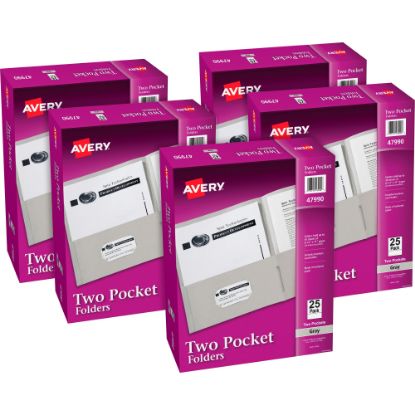 Picture of Avery Letter Pocket Folder - 8 1/2in x 11in - 40 Sheet Capacity - 2 Internal Pocket(s) - Embossed Paper - Gray - 125 / Carton