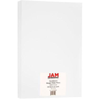 Picture of JAM Paper Card Stock, Strathmore Bright White Wove, Ledger (11in x 17in), 88 Lb, Pack Of 50