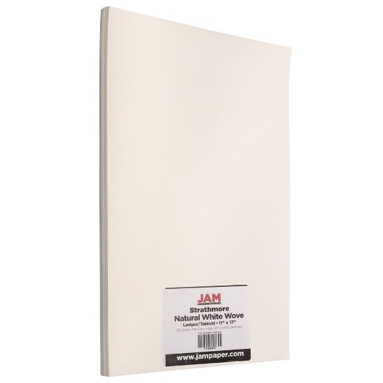 Picture of JAM Paper Card Stock, Strathmore Natural White Wove, Ledger (11in x 17in), 88 Lb, Pack Of 50