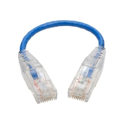 Picture of Tripp Lite Cat6 Gigabit Snagless Molded Slim UTP Patch Cable (RJ45 M/M), Blue, 6 in. - First End: 1 x RJ-45 Male Network - Second End: 1 x RJ-45 Male Network - 1 Gbit/s - Patch Cable - Gold Plated Contact - 28 AWG - Blue