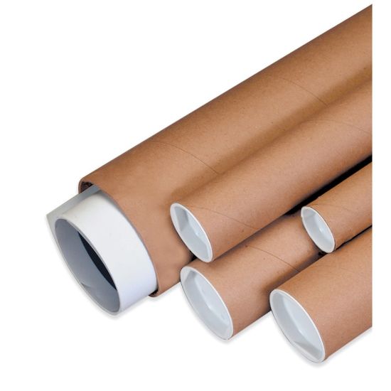 Picture of Office Depot Brand Kraft Mailing Tubes With Plastic Endcaps, 1 1/2in x 12in, Pack Of 50