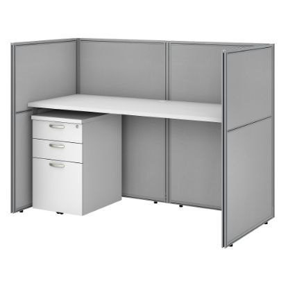 Picture of Bush Business Furniture Easy Office 60inW Straight Desk With File Cabinet And 45inH Closed Panels, Pure White/Silver Gray, Standard Delivery