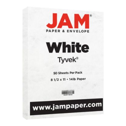 Picture of JAM Paper Tyvek Letter Card Stock, White, Letter (8.5in x 11in), 14 Lb, Pack Of 50