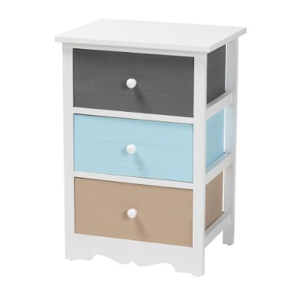 Picture of Baxton Studio Kalila 3-Drawer Nightstand, White/Multicolor