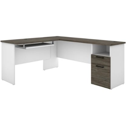 Picture of Bestar Norma 71inW L-Shaped Corner Desk, Walnut Gray/White