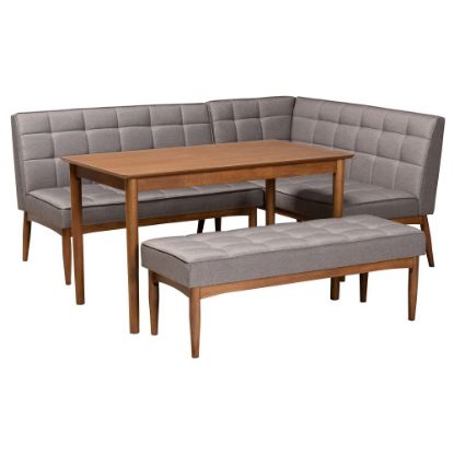 Picture of Baxton Studio Sanford 4-Piece Dining Nook Set, Gray/Walnut