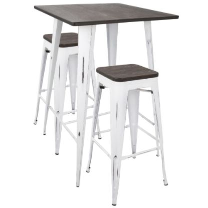 Picture of Lumisource Oregon Industrial Pub Table With 2 Stools, Espresso/Vintage White