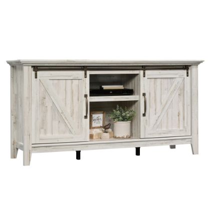 Picture of Sauder Dakota Pass Entertainment Credenza With Sliding Doors, 33-3/8inH x 66inW x 19-1/4inD, White Plank