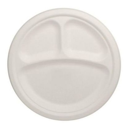 Picture of Karat Earth 9in Round 3-Compartment Bagasse Plates, Natural, Pack Of 500 Plates