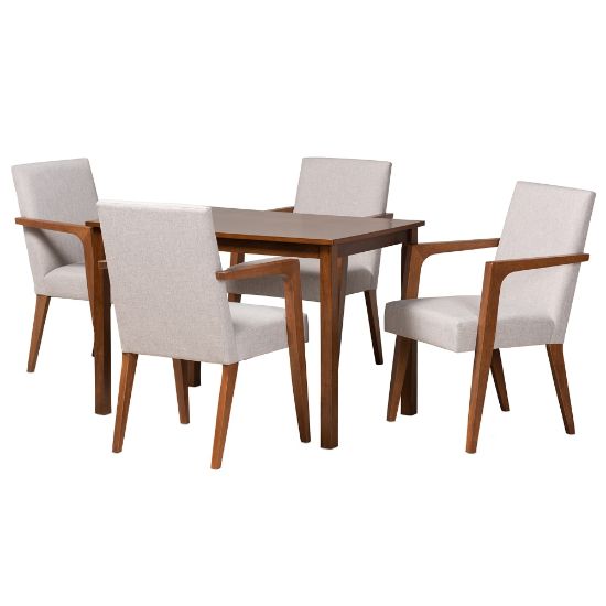 Picture of Baxton Studio Glenda 5-Piece Dining Set, Grayish Beige/Walnut