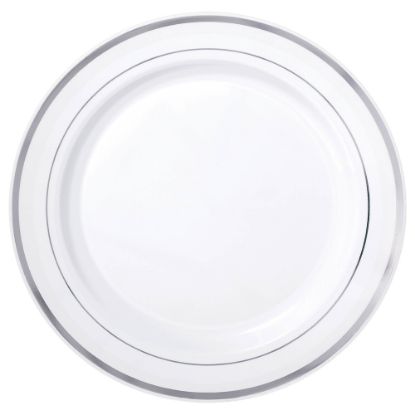 Picture of Amscan Plastic Plates With Trim, 7-1/2in, White/Silver, Pack Of 20 Plates