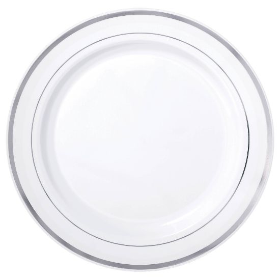 Picture of Amscan Plastic Plates With Trim, 7-1/2in, White/Silver, Pack Of 20 Plates