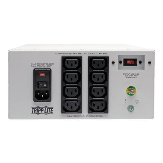 Picture of Tripp Lite Isolator Series Dual-Voltage 115/230V 1000W 60601-1 Medical-Grade Isolation Transformer, C14 Inlet, 8 C13 Outlets - Transformer - AC 115/230 V - 1000 Watt - 1000 VA - output connectors: 8 - white