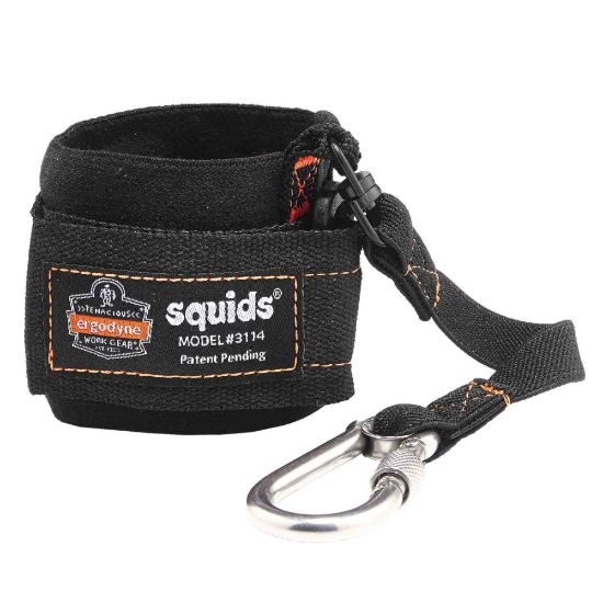 Picture of Ergodyne Squids 3114 Pull-On Wrist Lanyards With Carabiners, 3 Lb, Black, Pack Of 6 Lanyards