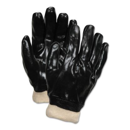 Picture of Memphis Glove Dipped PVC Gloves With Knit Wrist, One Size, Black, Pack Of 12 Pairs