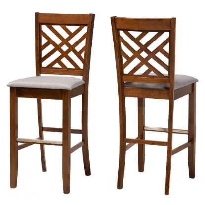 Picture of Baxton Studio Jason Bar Stools, Walnut/Gray, Set Of 2 Stools