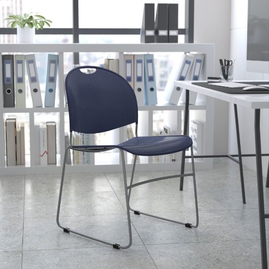 Picture of Flash Furniture HERCULES Plastic Ultra-Compact Stack Chair, Navy/Silver