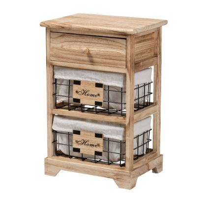 Picture of Baxton Studio Madra 1-Drawer Nightstand With Baskets, 22inH x 14-5/8inW x 10-5/8inD, Oak Brown