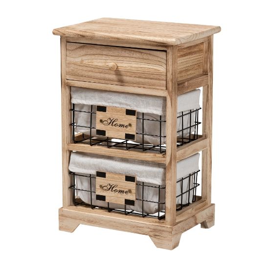 Picture of Baxton Studio Madra 1-Drawer Nightstand With Baskets, 22inH x 14-5/8inW x 10-5/8inD, Oak Brown