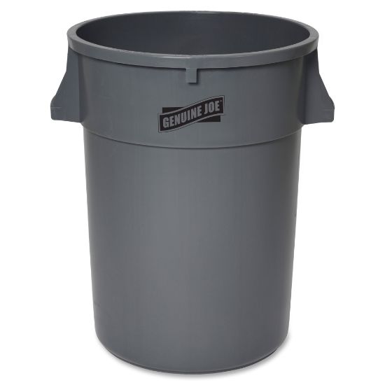 Picture of Genuine Joe 44-gal Heavy-duty Trash Container - 44 gal Capacity - Heavy Duty, Handle - 24in Height x 31.5in Width x 24in Depth - Gray - 4 / Carton