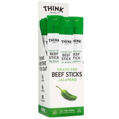 Picture of Think Jerky Jalapeno 100% Grass-Fed Beef Sticks, 1 Oz, Box Of 20 Sticks