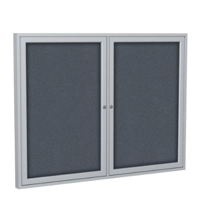 Picture of Ghent 2 Door Enclosed Fabric Bulletin Board, Satin Aluminum Frame, 36inH x 48inW, Gray