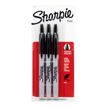 Picture of Sharpie Retractable Permanent Markers, Fine Point, Black, Pack Of 3 Markers