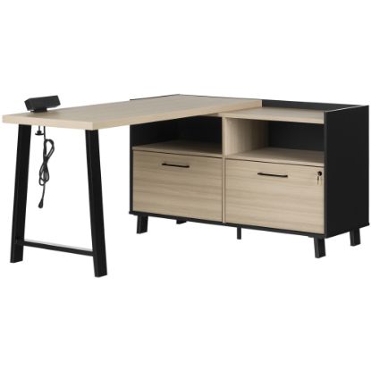 Picture of South Shore Kozack 51inW L-Shaped Computer Desk, Soft Elm/Matte Black