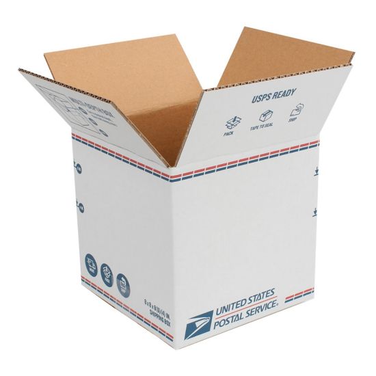 Picture of United States Post Office Shipping Box, 8in x 8in x 8in, White