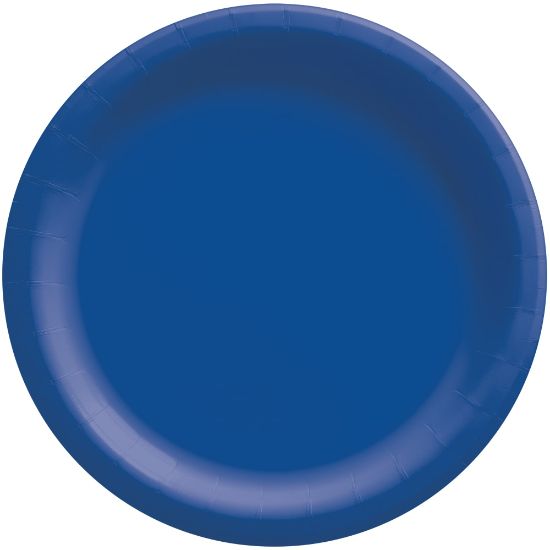 Picture of Amscan Round Paper Plates, Bright Royal Blue, 10in, 50 Plates Per Pack, Case Of 2 Packs