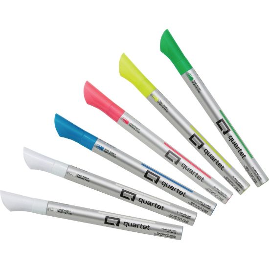 Picture of Quartet Glass Board Fine Tip Neon Markers - Fine Marker Point - Assorted Neon Liquid Ink - 6 / Pack