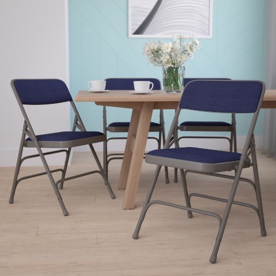 Picture of Flash Furniture Hercules Curved Upholstered Folding Chairs, Set Of 4 Folding Chairs, Navy/Gray