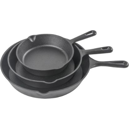 Picture of Commercial Chef 3-Piece Cast Iron Skillet Set, Black