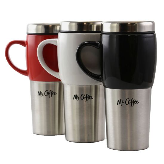 Picture of Mr. Coffee Traverse 3-Piece Travel Mug Set, 16 Oz, Red/Black/White