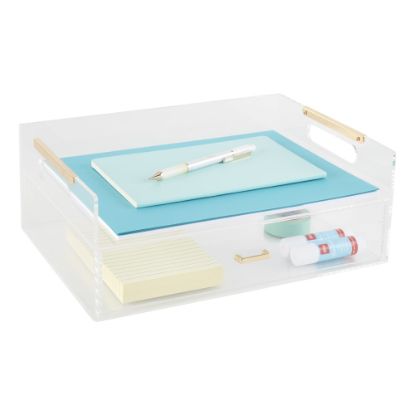 Picture of Realspace Vayla Acrylic Desktop Caddy With Letter Sorter, 4-7/8inH x 8-1/4inW x 5-7/8inD, Clear/Gold