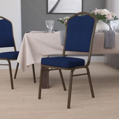 Picture of Flash Furniture HERCULES Fabric Crown-Back Stacking Banquet Chair, Navy Pattern/Gold