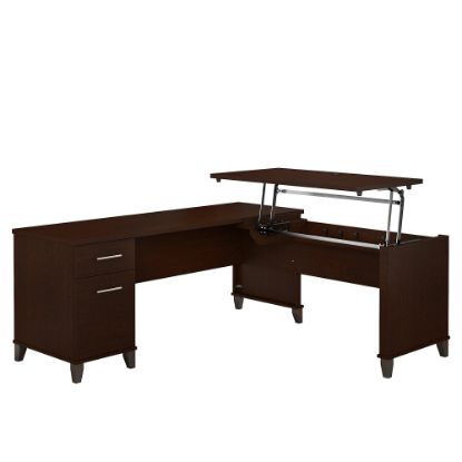 Picture of Bush Furniture Somerset 3 Position Sit to Stand L Shaped Desk, 72inW, Mocha Cherry, Standard Delivery