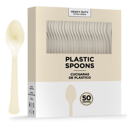 Picture of Amscan 8018 Solid Heavyweight Plastic Spoons, Vanilla Creme, 50 Spoons Per Pack, Case Of 3 Packs